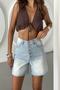 Women's Stoned Jeans Summer B.Blue Tight Mini Denim Shorts