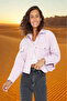 Women's Buttoned Short Polo Collar Pocket Lilac Denim Jacket - 6