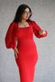 Women's U Collar Sleeves Tulle Collar Stone Detail Evening Dress (Color) - 7