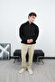 Zippered Black Stand Collar Basic Oversize Sweater - 7