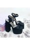 16 cm High Heeled Black Color Satin Evening Dress & Engagement Shoes with Low Slope Platform - 6
