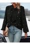 Women's Long-Sleeved Imported Crepe Blouse with Bow Detail and Pearl Embellishments