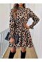 Women's Long Sleeve Semi-Turtleneck Leopard Printed Modal Mini Dress - 2