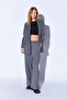 Polyviscose Woven - Lycra Gray Melange Palazzo Trousers with Front Clamps - MKS 669574 -01 - 3