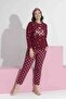 Women's Plum Checkerboard Pattern Mother-Daughter Matching Long Sleeve Fleece Plush Fabric Winter Warm Pajamas Set - 5