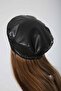 Black Leather Cap Women's Hat - 6