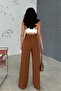 Light Brown Pleated Fabric Palazzo Trousers - 3