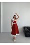 One Shoulder Belted Women's Midi Evening Dress Red Dress with Bow Detail Stylish Design - 3