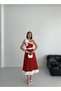 One Shoulder Belted Women's Midi Evening Dress Red Dress with Bow Detail Stylish Design - 4