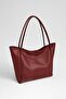 Women's Large Size Soft Leather Zipper Closure Handle and Shoulder Double Handle Shopper Bag Burgundy
