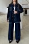 Garni Detailed Tunic Trousers Denim Suit Dark Blue 9376-Tk - 7