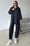 Premium Knitted Fabric Tunic Pants Set with Zipper Detail at the Collar Indigo 9375-Tk - 2
