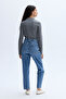 Women's Anthracite Melange Fitted Long Sleeve Blouse - 2
