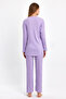 Lilac Cotton Ribbed Women's Blouse Pants Two-Piece Set - 6
