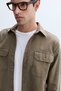 Men's Mink Color Regular Fit Velvet Textured Long Sleeve Shirt - 5