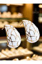 Minimalist White Marble Stone Detailed Steel Drop Women's Earrings - 3