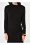 Knitted Hijab Dress with Side Gather Detail - Black - - 5