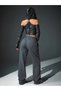 Women's Lace-Up Gray Rib Fabric Striped Loose Leg Casual Sweatpants - 4