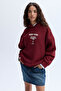 Women's Burgundy Printed Hooded Oversize Sweatshirt