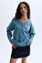 Women's Mint Green Loose Fit V-Neck Sweater