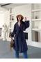 Women's Button Detailed Belted Long Trench Coat Navy Blue - 5