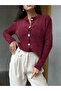 Women's Burgundy Soft Textured Cardigan with Stone Button Detail 5559 - 5