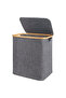 AUTO FAMILY Foldable Laundry Hamper with Lid – Bamboo Frame & Fabric Liner, Clothes Storage Basket