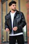 Faux Leather Coat with Elastic Sleeves and Snaps STR 5021-50311
