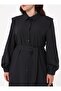 Crepe Fabric Aller Detailed Plus Size Dress - Black - Alia - 4