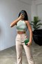 Women's Green Neck Tie Knitwear Crop Blouse 7012 - 5