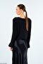 Women's Black Drawstring Sleeve Pearl Button Knit Cardigan - 4