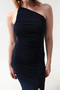 Women's Navy Blue One-Shoulder, Backless, Slit Long Evening Dress - 4