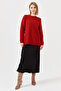 Women's Crew Neck Shoulder Hair Braided Wool Sweater Dark Brick - 5
