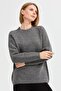 Women's Crew Neck Shoulder Braided Wool Sweater Smoked - 2