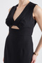 Women's Black V-Neck Low-Cut Midi Dress - 4