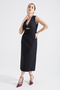 Women's Black V-Neck Low-Cut Midi Dress