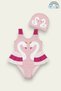 Elegant Swan Print Three Layers Ruffle Detailed Boned Girls' Swimsuit
