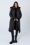 Women's Black Long Puffer Coat with Hood and Fur-Trim