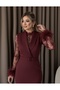 Women's Imported Fabric Chest and Sleeve Chiffon Detail Sleeves Ostrich Belted Lined Necklace Special Design Dress - 3