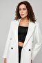 Ecru Regular Lined Double Breasted Closure Woven Oversize Blazer Jacket - 3