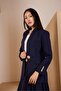 Navy Blue Loose Cut Button Detailed Woven Blazer Jacket - 5