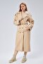 Camel Regular Epaulet Detailed Double-Breasted Cashmere Coat