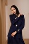 Navy Blue Loose Cut Button Detailed Woven Blazer Jacket - 6
