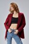 Burgundy Regular Woven Lined Stone Detailed Blazer Jacket - 8