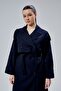 Navy Blue Double-Breasted Closure Windbreaker Detailed Trench Coat 44956 - 6