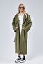 Women's Khaki Oversize Trench Coat – Lined Long Double-Breasted Belted Trench Coat with Double Pockets | - 3