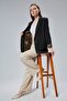 Black Double-Breasted Collar with Sleeve Fold Detail Regular Padded Blazer Jacket - 8