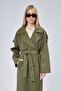 Women's Khaki Oversize Trench Coat – Lined Long Double-Breasted Belted Trench Coat with Double Pockets | - 8
