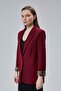 Burgundy Double-Breasted Collar with Sleeve Fold Detail Regular Padded Blazer Jacket - 5