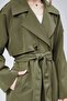 Women's Khaki Oversize Trench Coat – Lined Long Double-Breasted Belted Trench Coat with Double Pockets | - 4